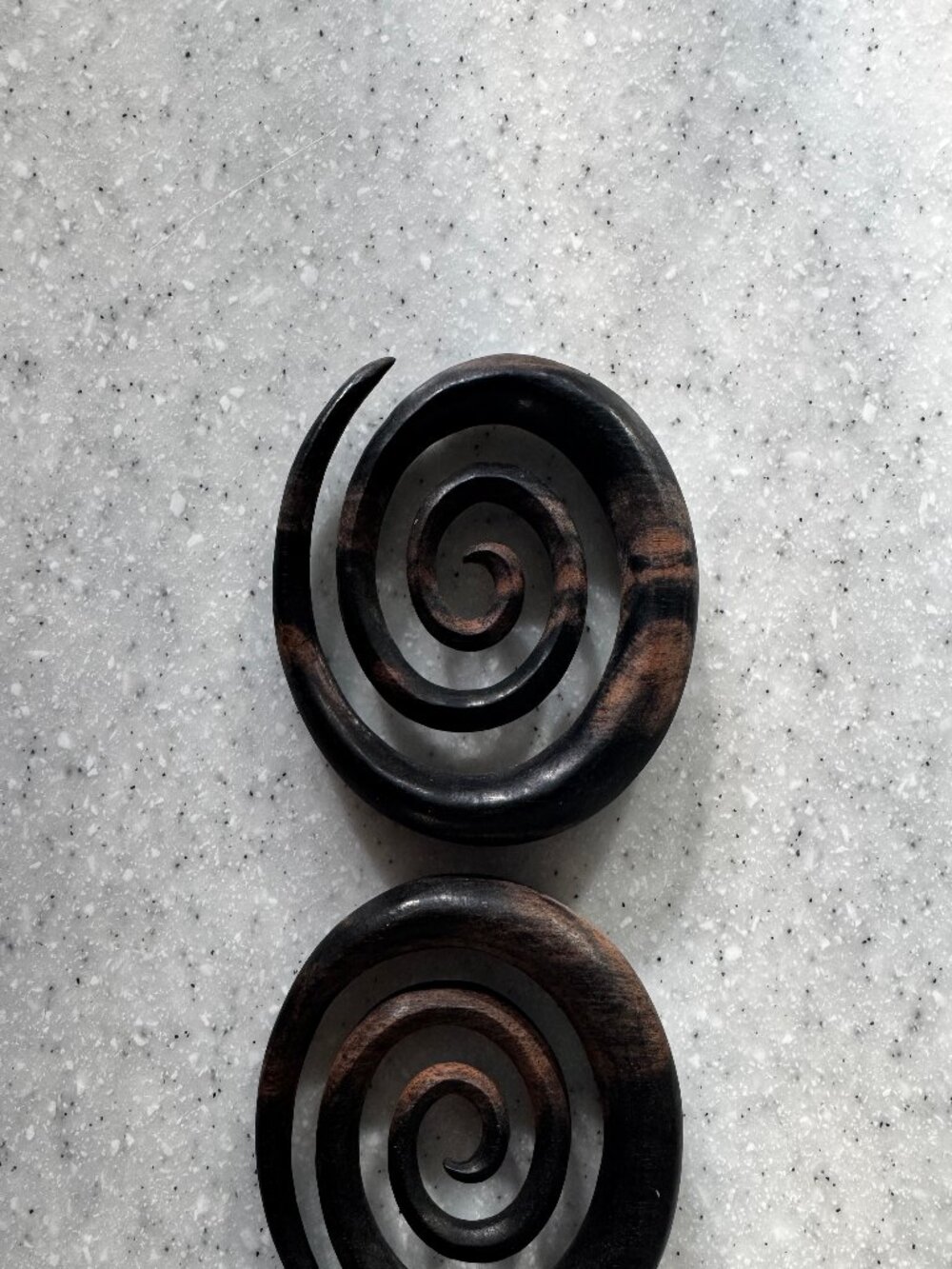 half inch gauge wooden spiral earrings, plugs, tapers, gauges for stretched ears